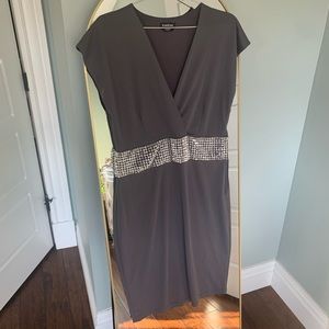 Bebe Gray Vneck Metallic Studded Dress
